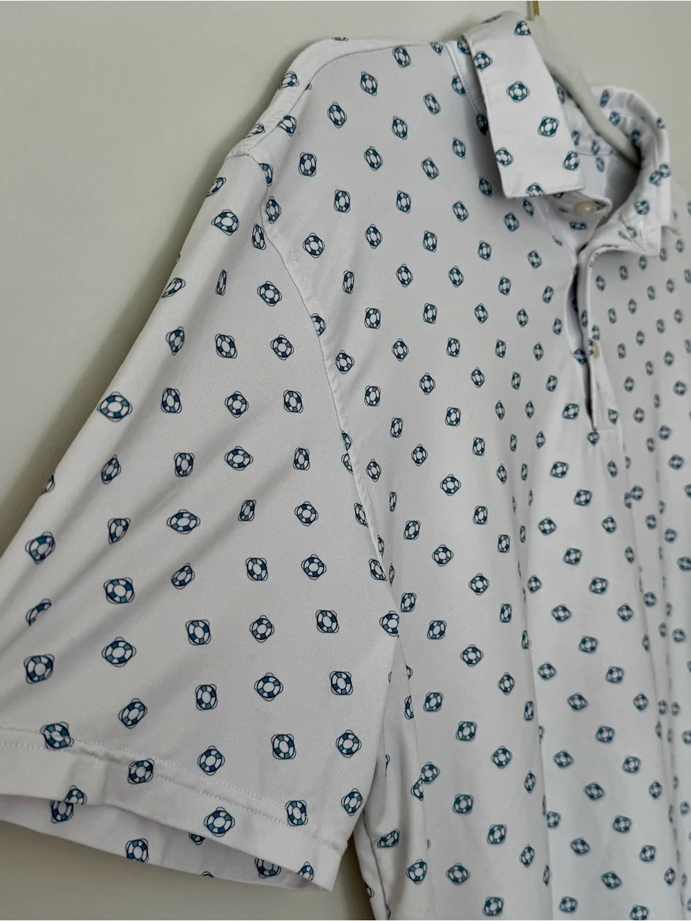 Southern Tide Classic Performance Polo Nautical Life Preserver Print, White – L